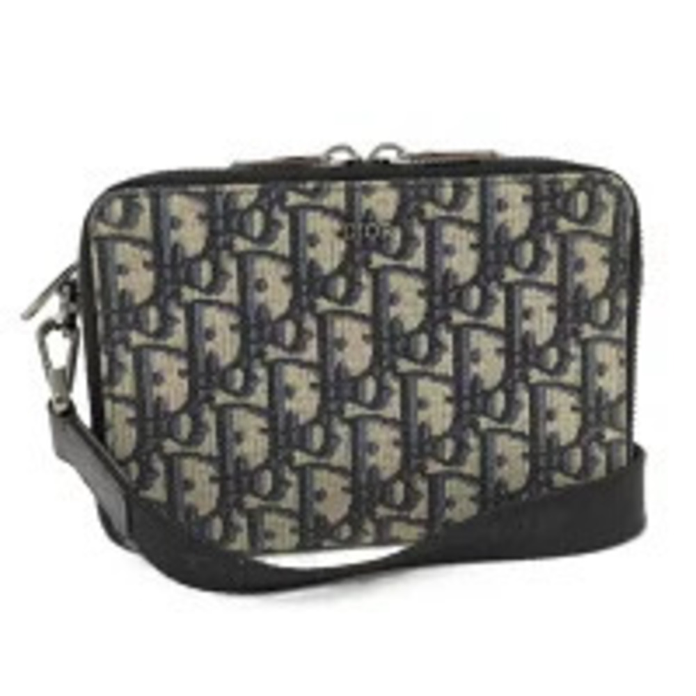 Christian Dior Strap Pouch Clutch Shoulder Bag Oblique Canvas Navy Blue